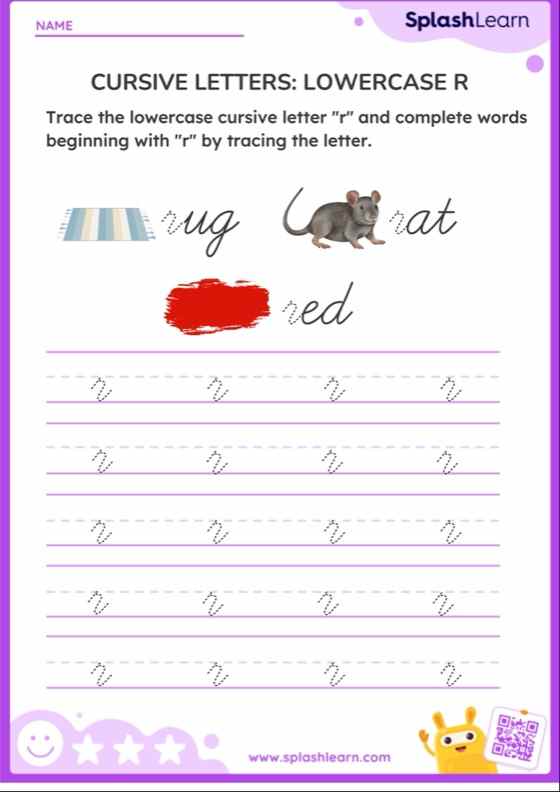 Cursive Letters: Lowercase R - ELA Worksheets - SplashLearn