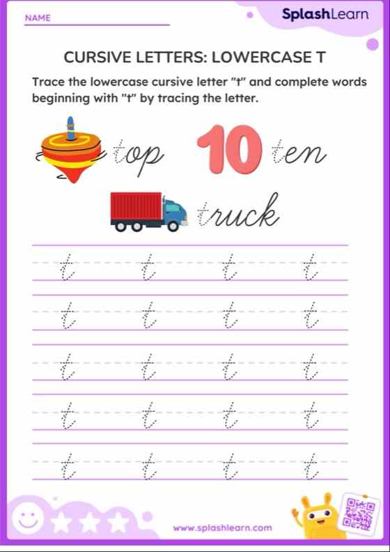 Cursive Letters: Lowercase T - ELA Worksheets - SplashLearn