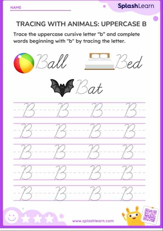 Cursive Letters: Uppercase B - ELA Worksheets - SplashLearn