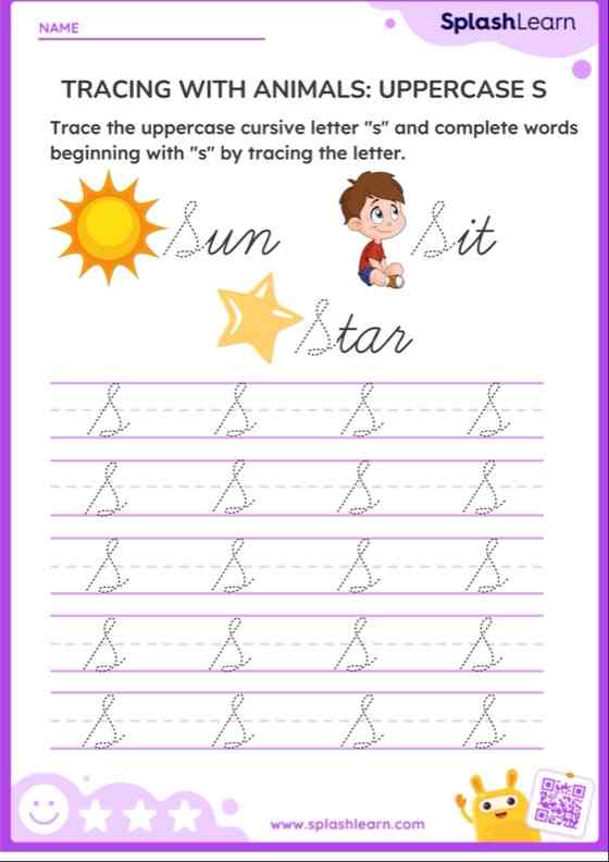 Cursive Letters: Uppercase S - ELA Worksheets - SplashLearn