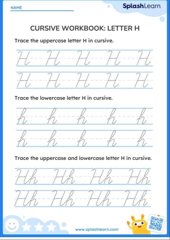 Cursive Workbook: Letter H - ELA Worksheets - SplashLearn