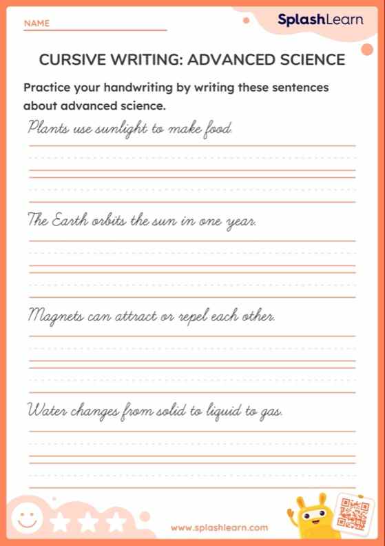 Cursive Writing Advanced Science — Printable ELA Worksheet