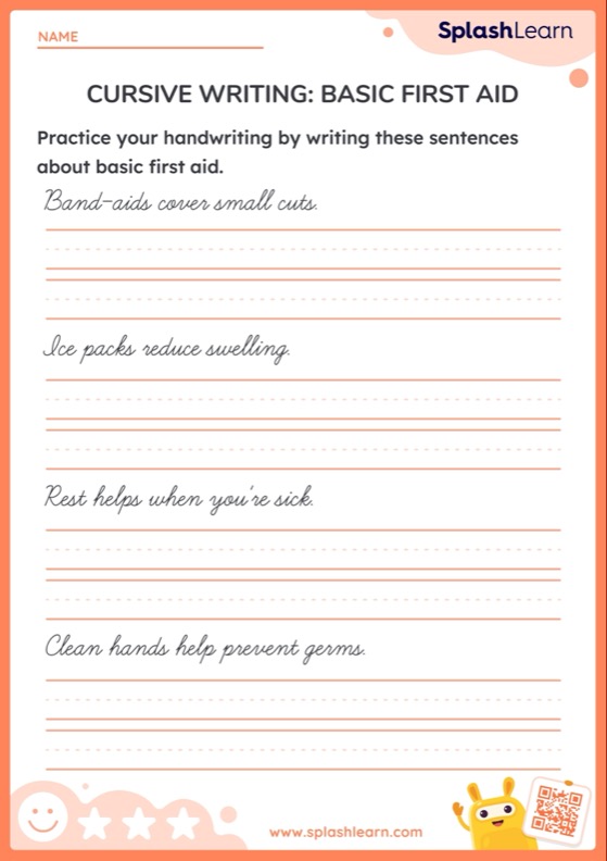 Cursive Writing Basic First Aid — Printable ELA Worksheet