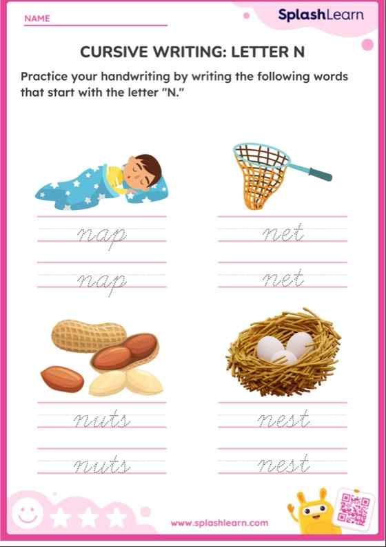 Cursive Writing: Letter N — Printable ELA Worksheet
