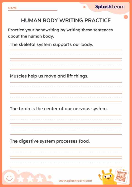 Human Body Writing Practice — Printable ELA Worksheet