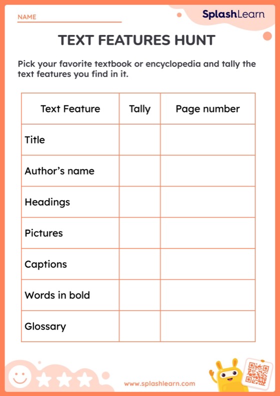 Hunt For The Text Features Worksheet