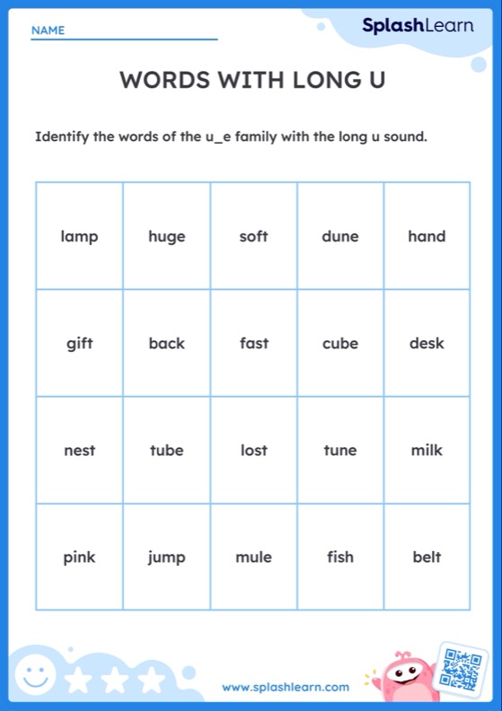 Identify the Long U Words with Magic E — Printable ELA Worksheet