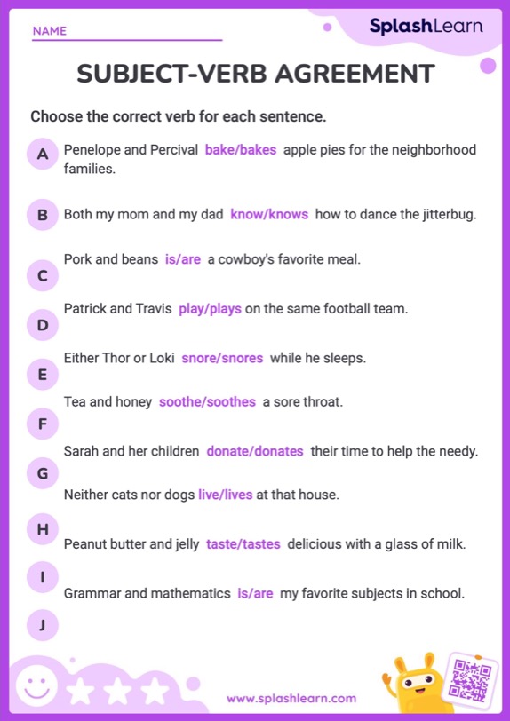 Make the Verb Agree ELA Worksheets SplashLearn