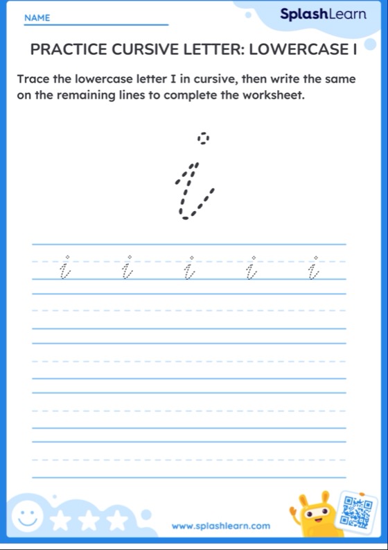 Practice Cursive Letter: Lowercase I — Printable ELA Worksheet