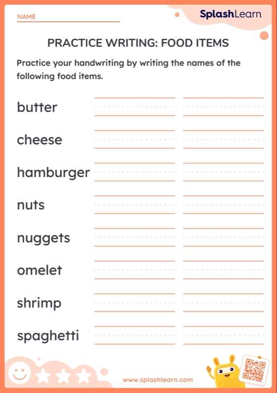 Practice Writing Food Items — Printable ELA Worksheet