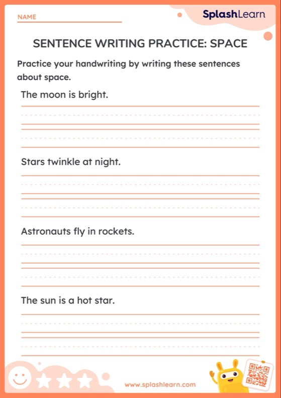 Sentence Writing Practice: Space — Printable ELA Worksheet