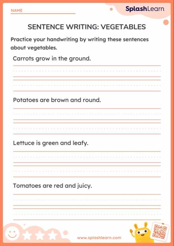 Sentence Writing Vegetables — Printable ELA Worksheet