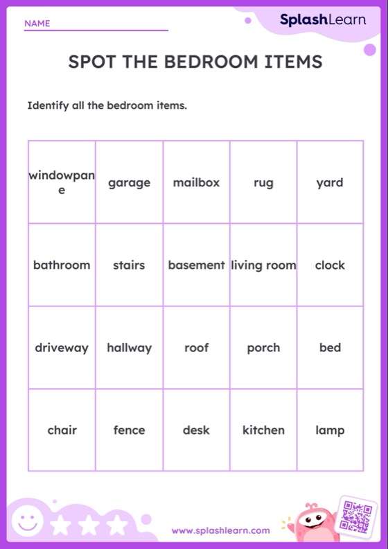 Spot the Bedroom Items — Printable ELA Worksheet