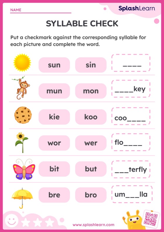How Many Syllables? ELA Worksheets SplashLearn