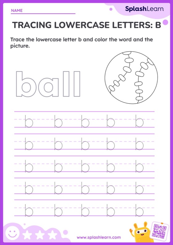 Tracing Lowercase Letters B — Printable ELA Worksheet