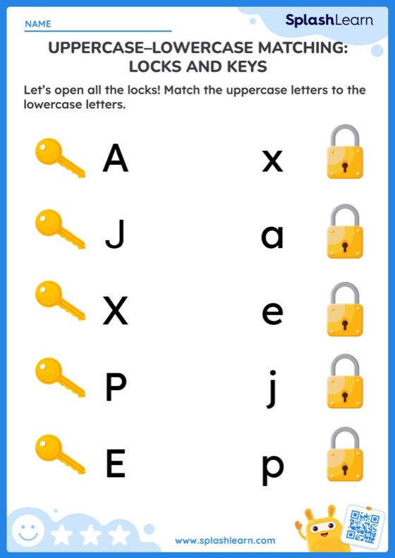 Matching Lowercase and Uppercase Letters Worksheets for Kids Online