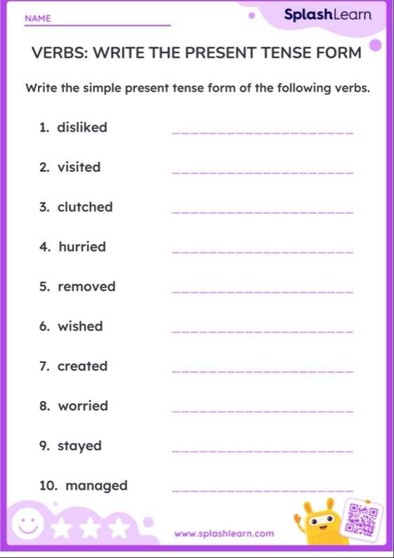 Verbs: Write the Present Tense Form — Printable ELA Worksheet