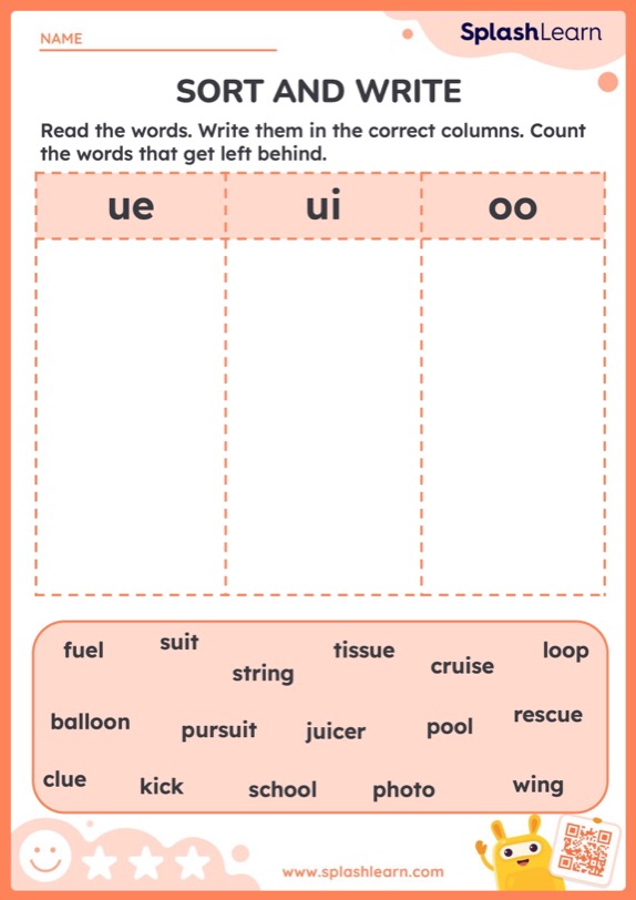 Vowel Team Sort and Write ELA Worksheets SplashLearn