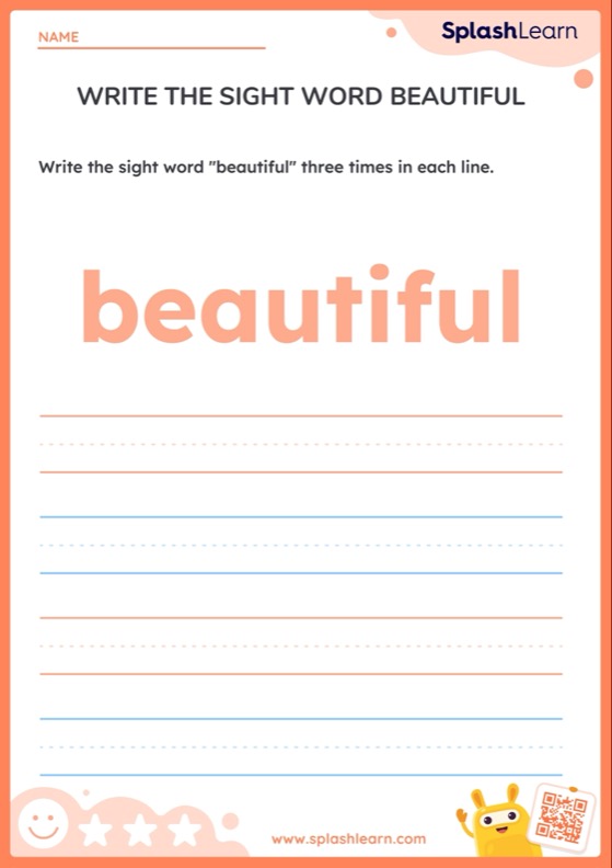 Write the Sight Word Beautiful — Printable ELA Worksheet