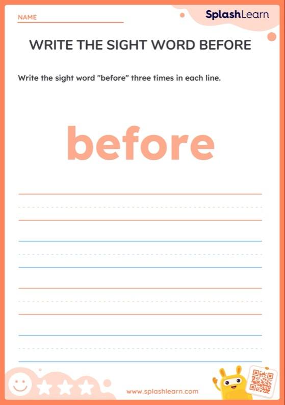 Write the Sight Word Before — Printable ELA Worksheet