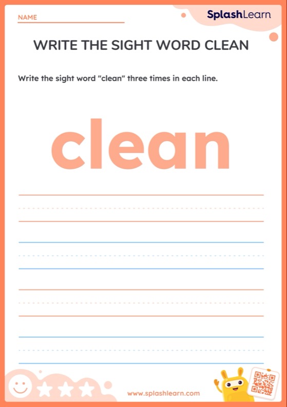Write the Sight Word Clean — Printable ELA Worksheet(04)