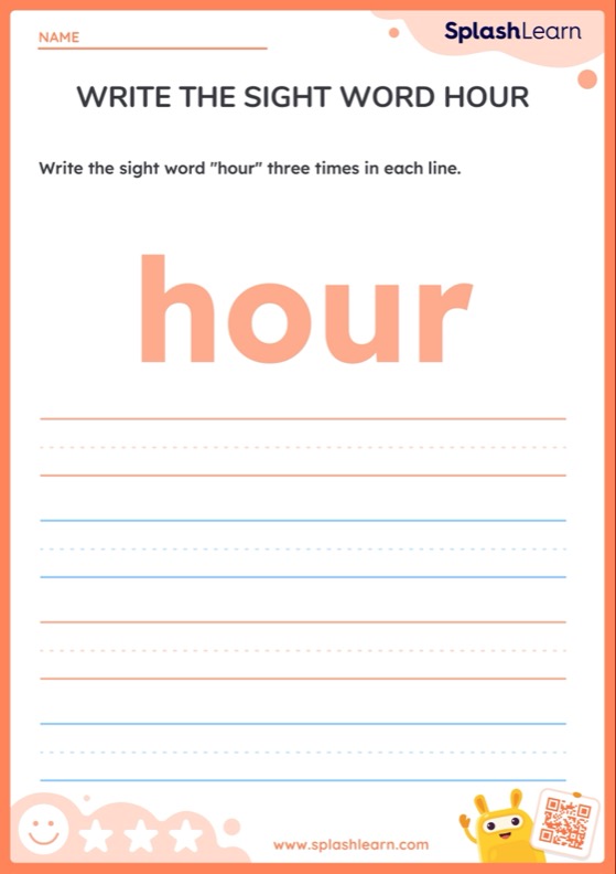 Write the Sight Word Hour — Printable ELA Worksheet