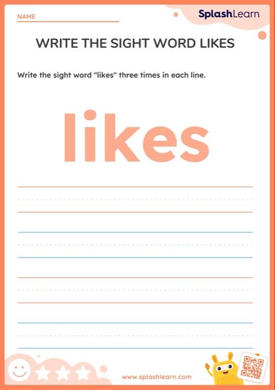 Write the Sight Word Likes — Printable ELA Worksheet