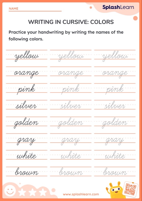 Writing in Cursive Colors — Printable ELA Worksheet