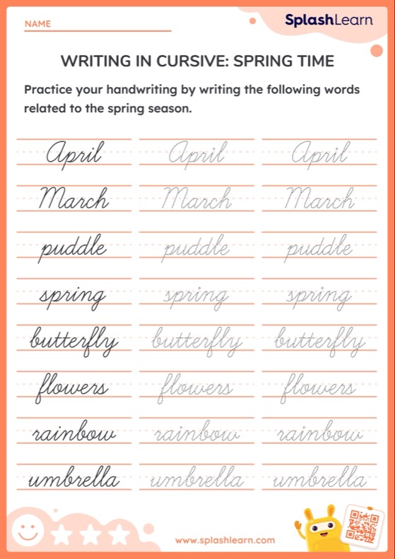 Writing in Cursive: Spring Time — Printable ELA Worksheet