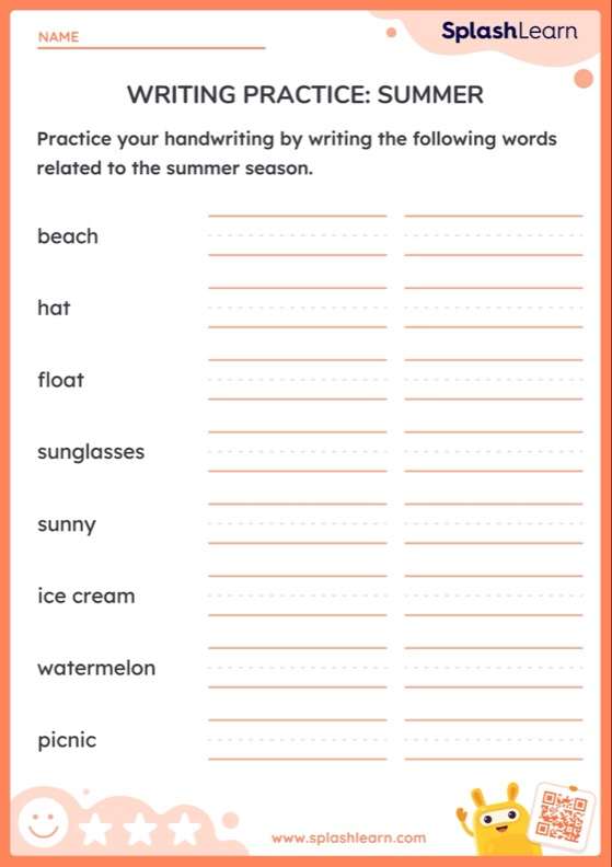 Writing Practice Summer — Printable ELA Worksheet