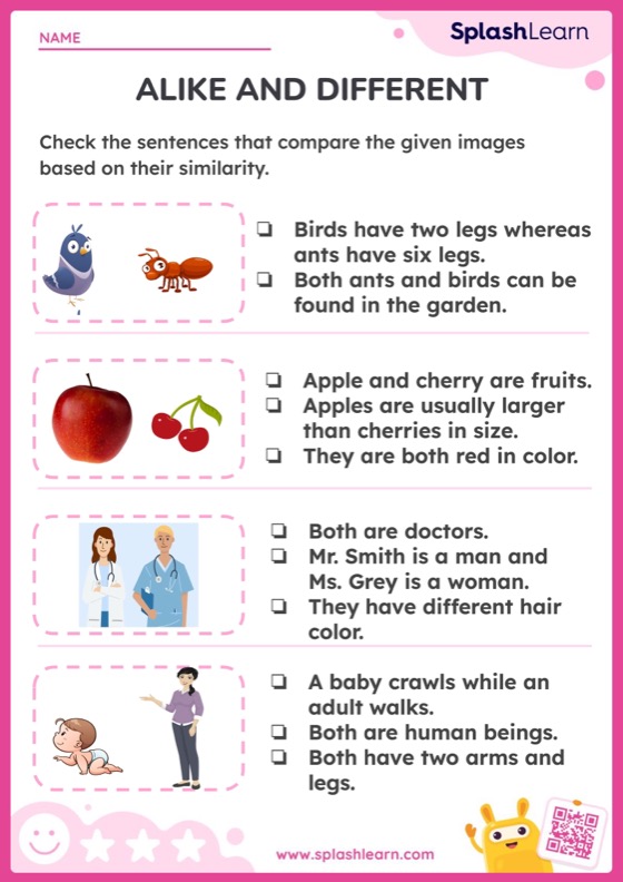 Alike And Different Compare The Objects - Worksheet