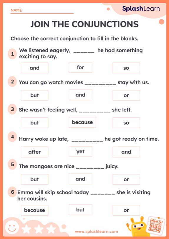 Conjunctions Worksheets - Free Printable | SplashLearn