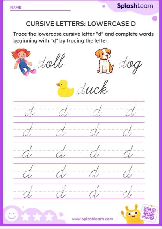 Cursive Letters: Lowercase D | Printable English Sheet