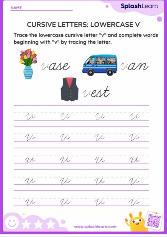 Cursive Letters: Lowercase V | Printable English Sheet