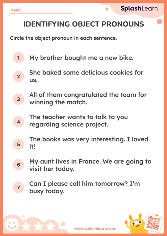 Identifying Object Pronouns Worksheet