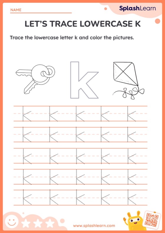 Let's Trace Lowercase K! Worksheet