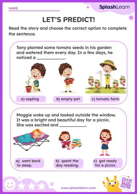 Lets Predict! ELA Worksheets SplashLearn
