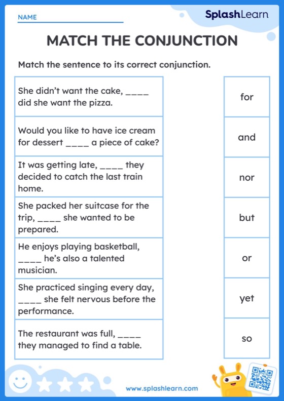 Conjunctions Worksheets - Free Printable | SplashLearn