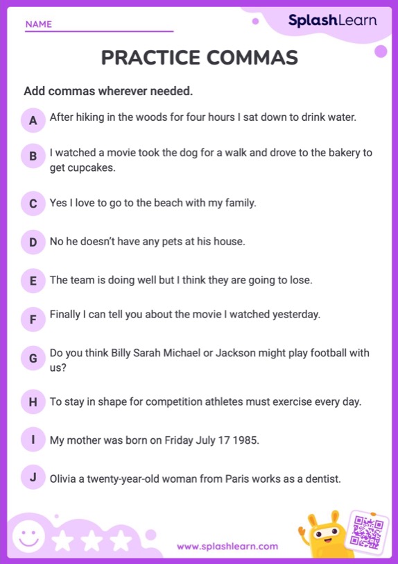 Practice Commas! Worksheet