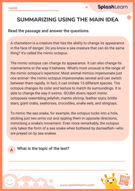 Summarizing using the Main Idea Worksheet | Printable English Sheet