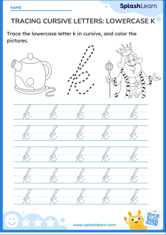 Tracing Cursive Letters Lowercase K Worksheet
