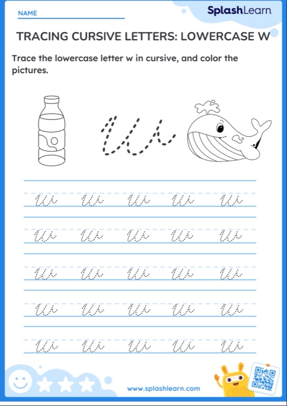 Tracing Cursive Letters: Lowercase W - Worksheet