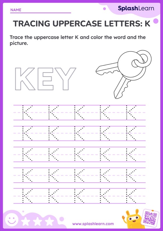 Tracing Uppercase Letters: K - Worksheet