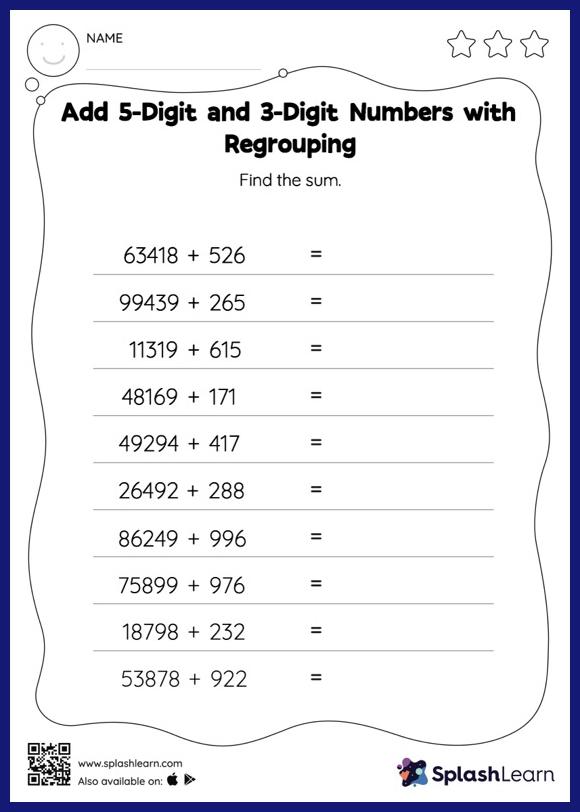 Multidigit Addition Worksheets for Kids Online SplashLearn