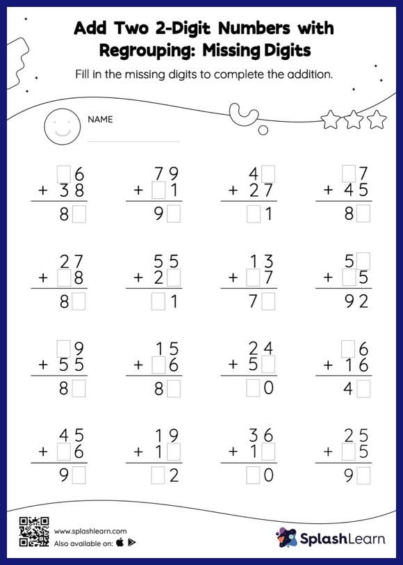 Addition With Regrouping Worksheets for 1st Graders Online SplashLearn Addition With Regrouping Worksheets for 1st Graders Online SplashLearn