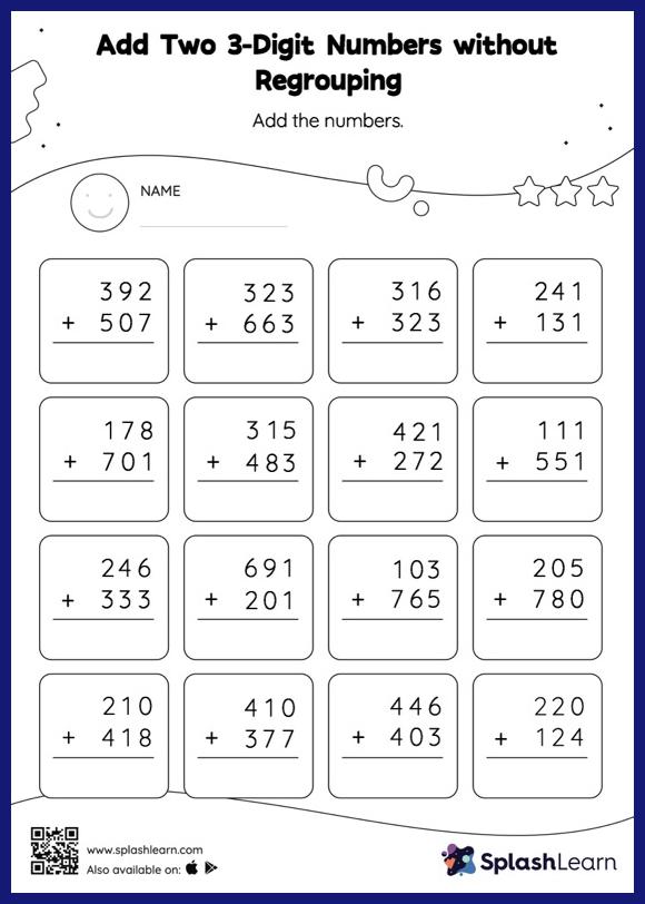 Free Printable 3-Digit Addition Worksheets | SplashLearn