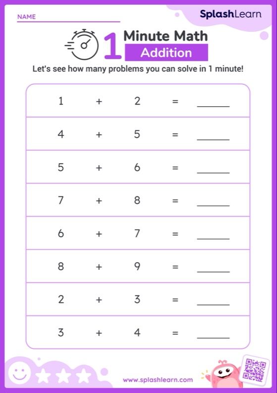 Add using Doubles Facts Horizontal Timed Practice — Printable Math Worksheet