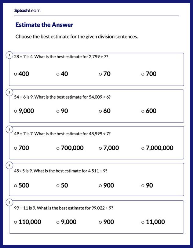 Estimate Quotients Worksheets - Free & Printable | SplashLearn