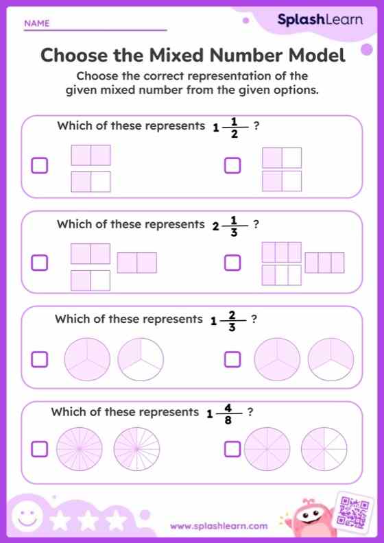 Write Mixed Numbers Represented by the Model Math Worksheets