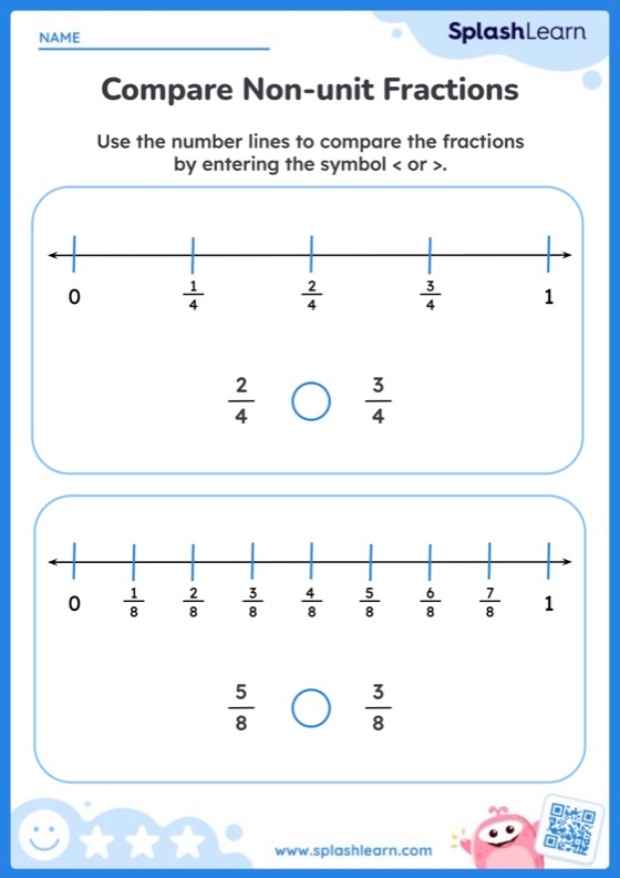 Using Number Line to Compare Fractions Math Worksheets SplashLearn